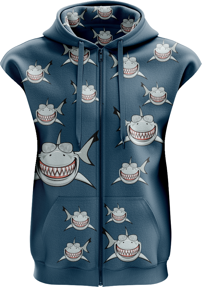 Snazzy Shark Full Zip Sleeveless Hoodie Jackets