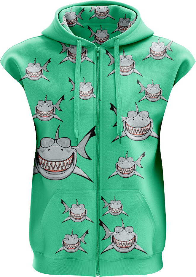 Snazzy Shark Full Zip Sleeveless Hoodie Jackets