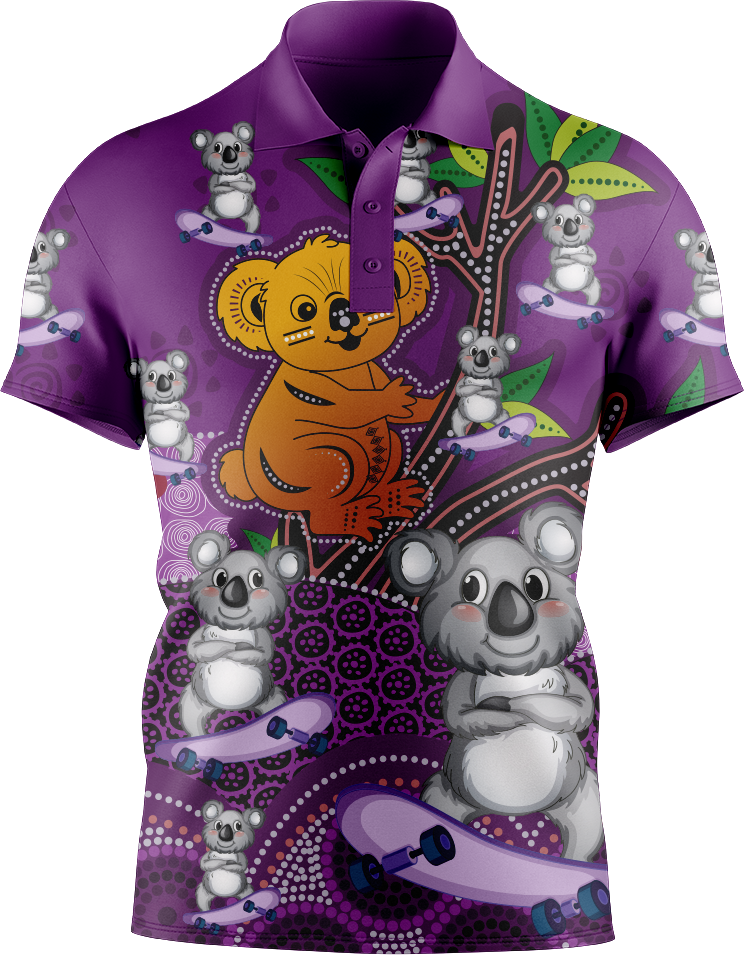 Skater Koala Indigenous Design Men's Short Sleeve Polo