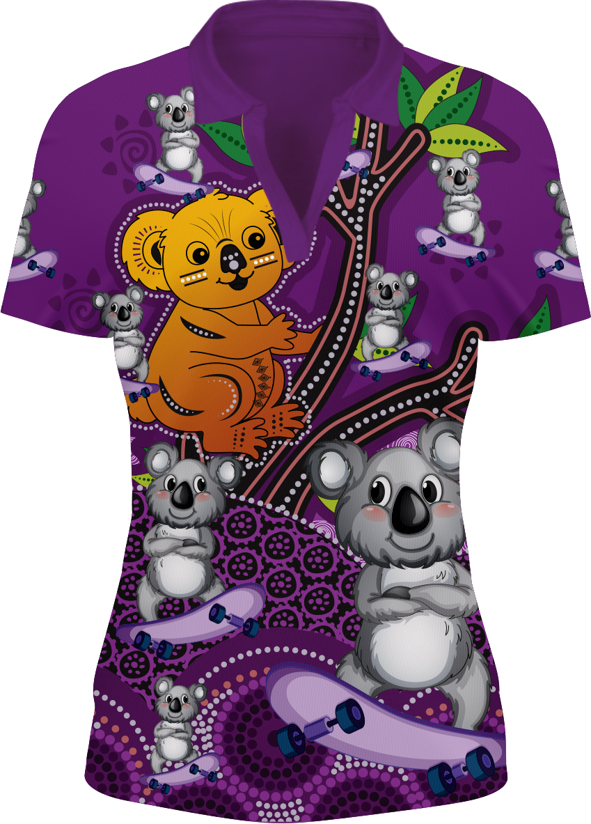 Skater Koala Indigenous Design Women's Short Sleeve Polo