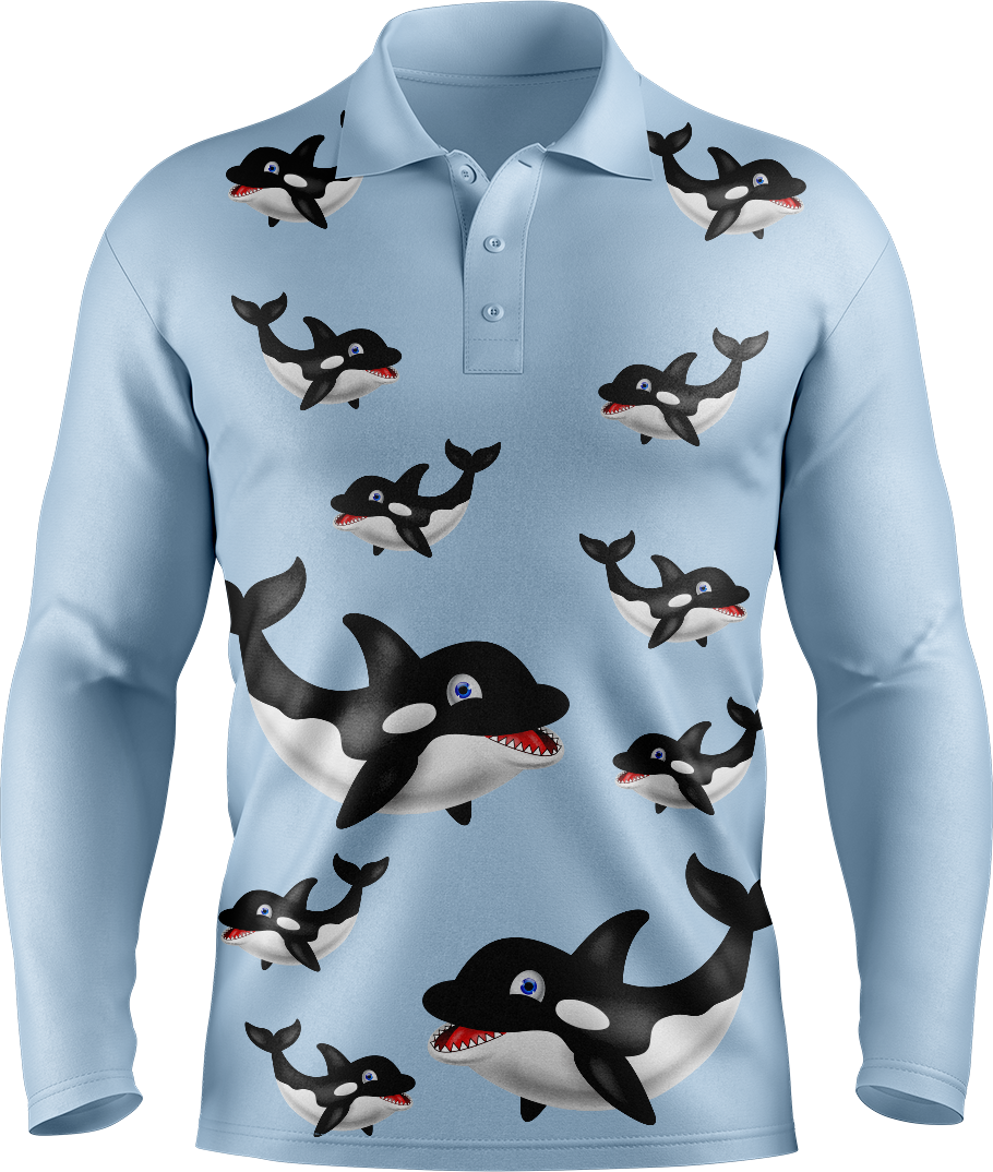 Orca Whale Men's Long Sleeve Polo