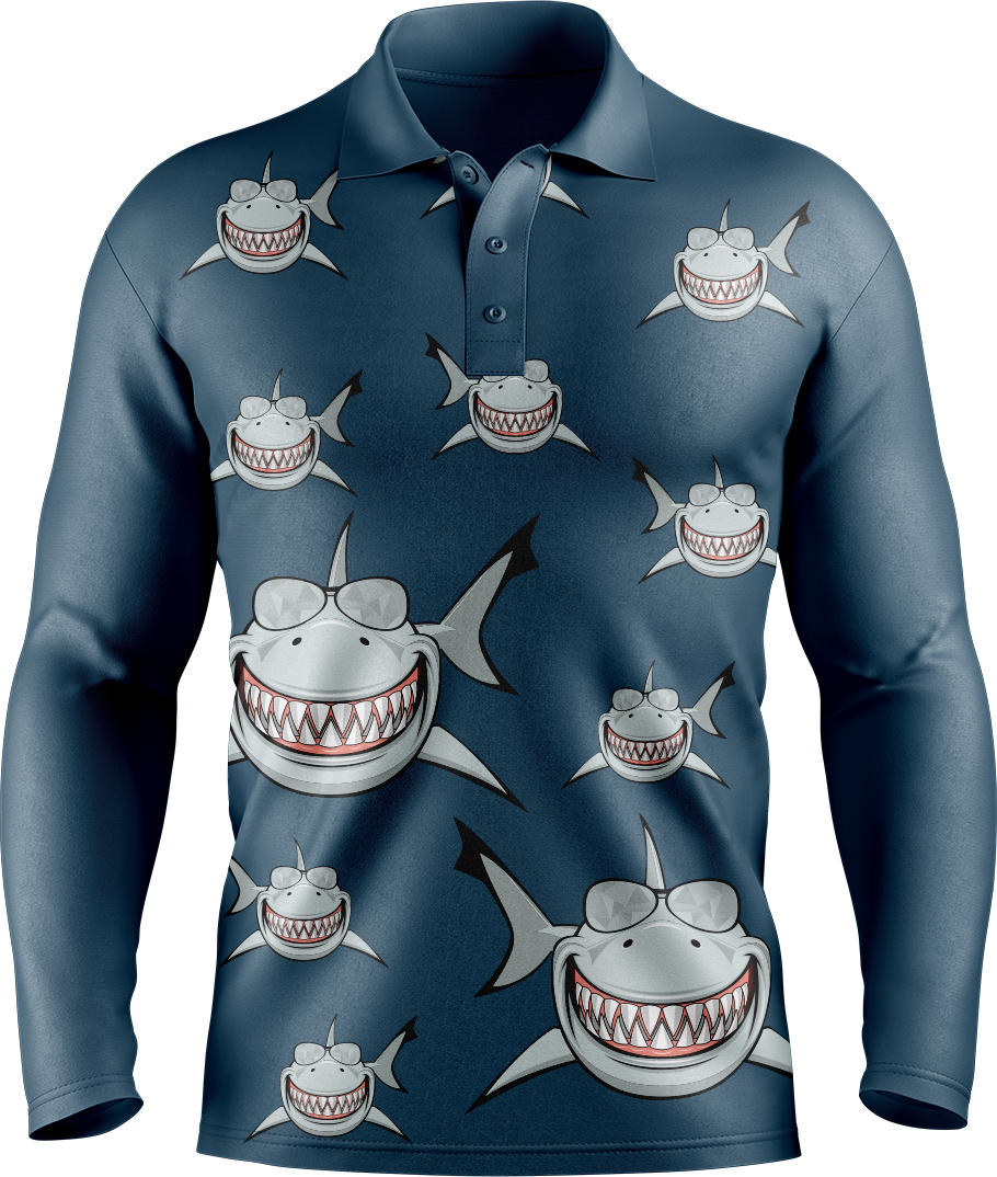 Snazzy Shark Men's Long Sleeve Polo