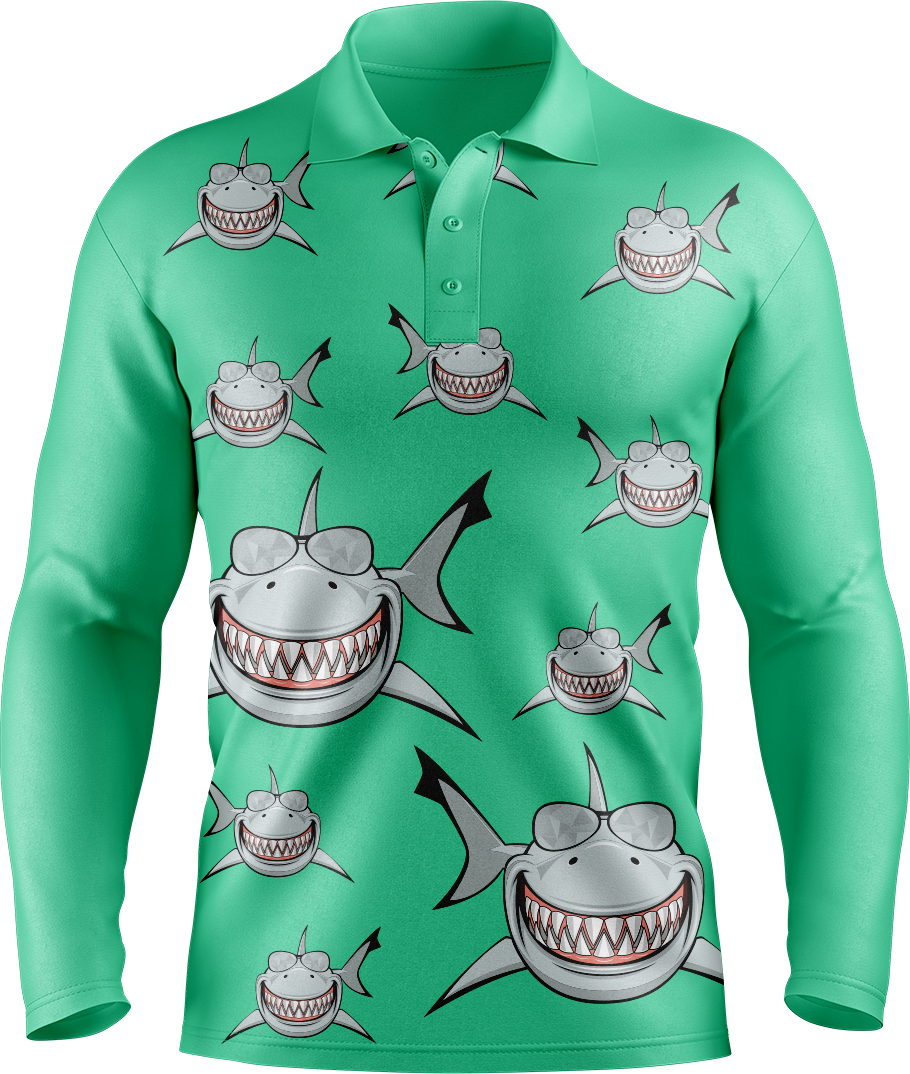 Snazzy Shark Men's Long Sleeve Polo