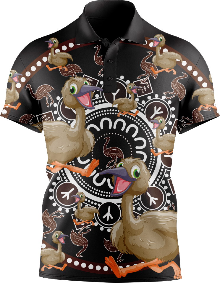 Effie Emu Indigenous Design Men's Short Sleeve Polo