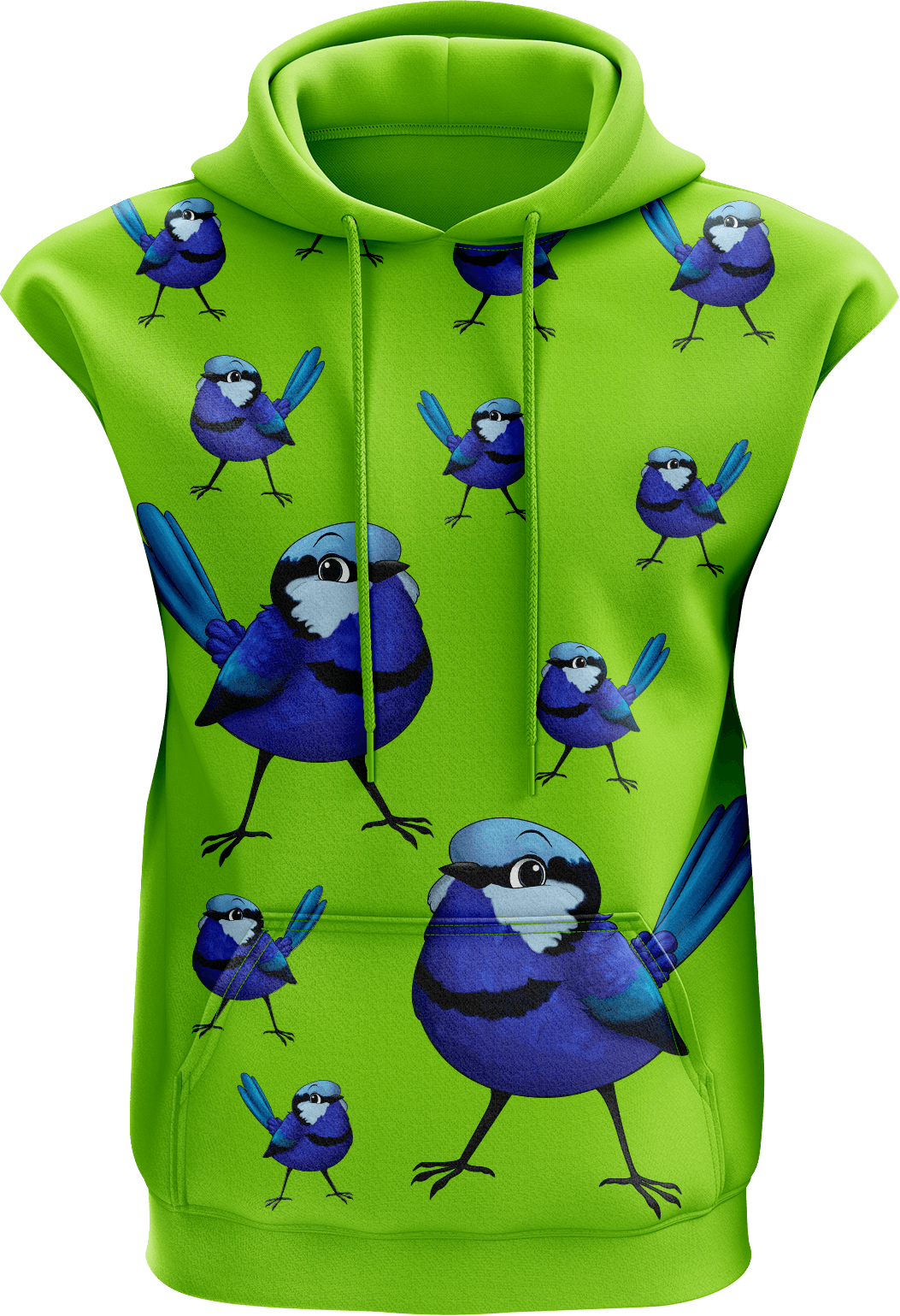Blue Wren Sleeveless Hoodie - fungear.com.au