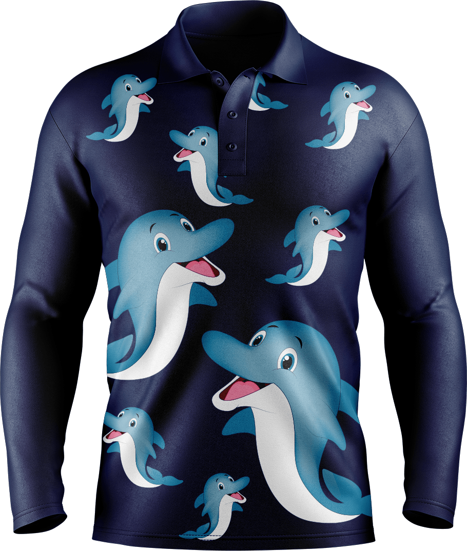 Dolphin Men's Long Sleeve Polo - fungear.com.au