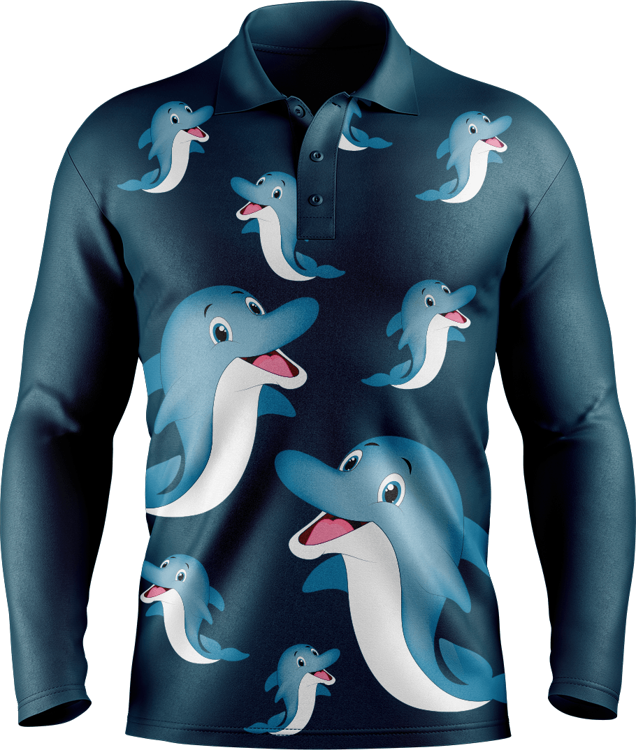 Dolphin Men's Long Sleeve Polo - fungear.com.au