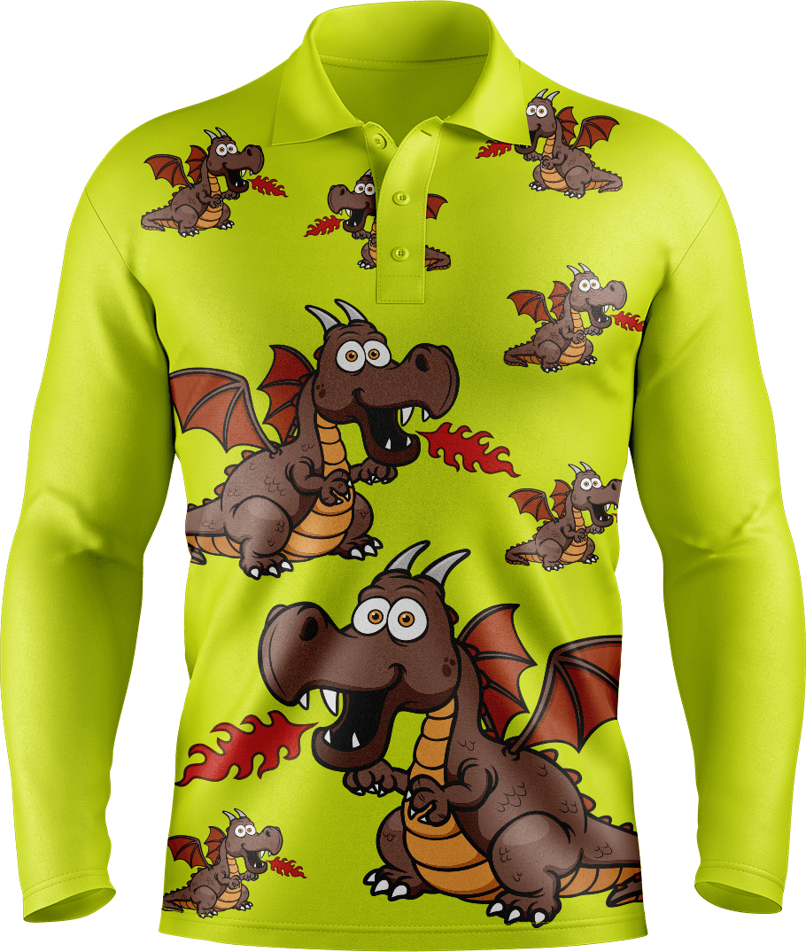 Dopey Dragon Men's Long Sleeve Polo - fungear.com.au