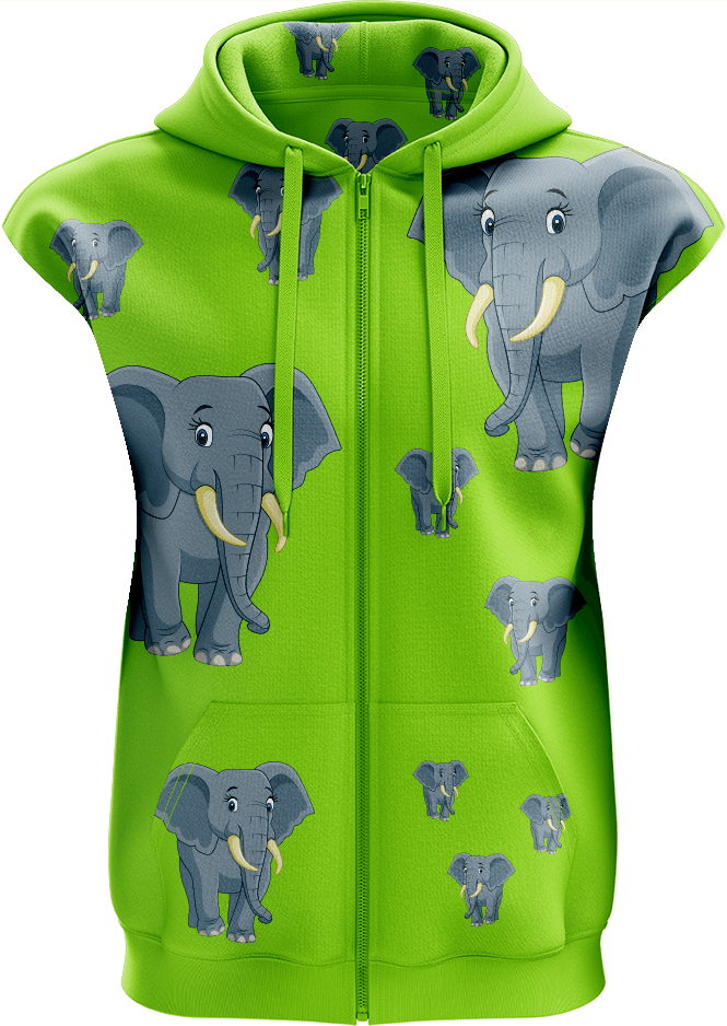 Ellie Elephant Full Zip Sleeveless Hoodie Jackets - fungear.com.au