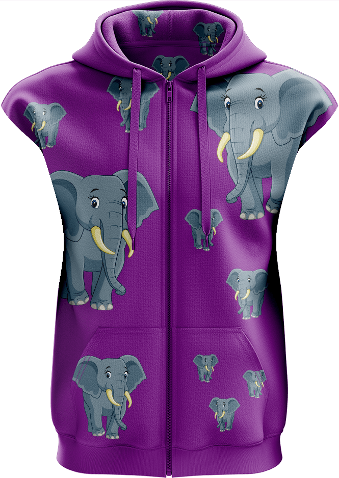 Ellie Elephant Full Zip Sleeveless Hoodie Jackets - fungear.com.au