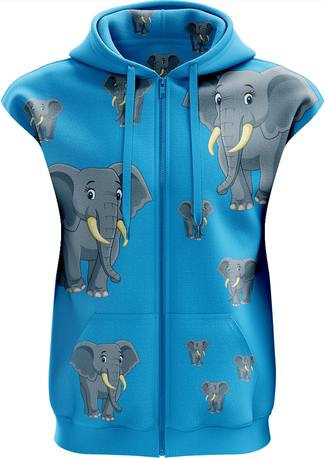 Ellie Elephant Full Zip Sleeveless Hoodie Jackets - fungear.com.au