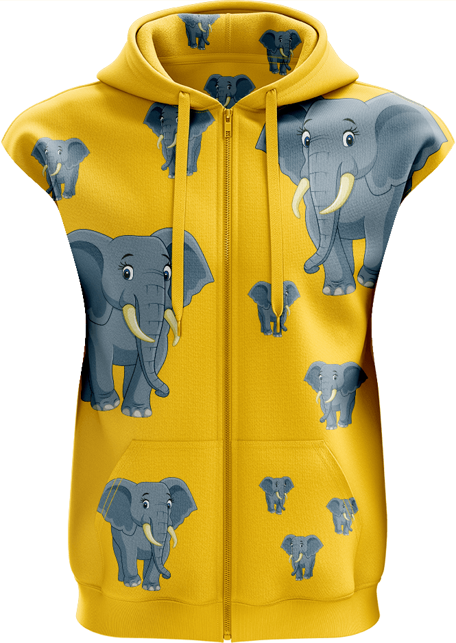 Ellie Elephant Full Zip Sleeveless Hoodie Jackets - fungear.com.au