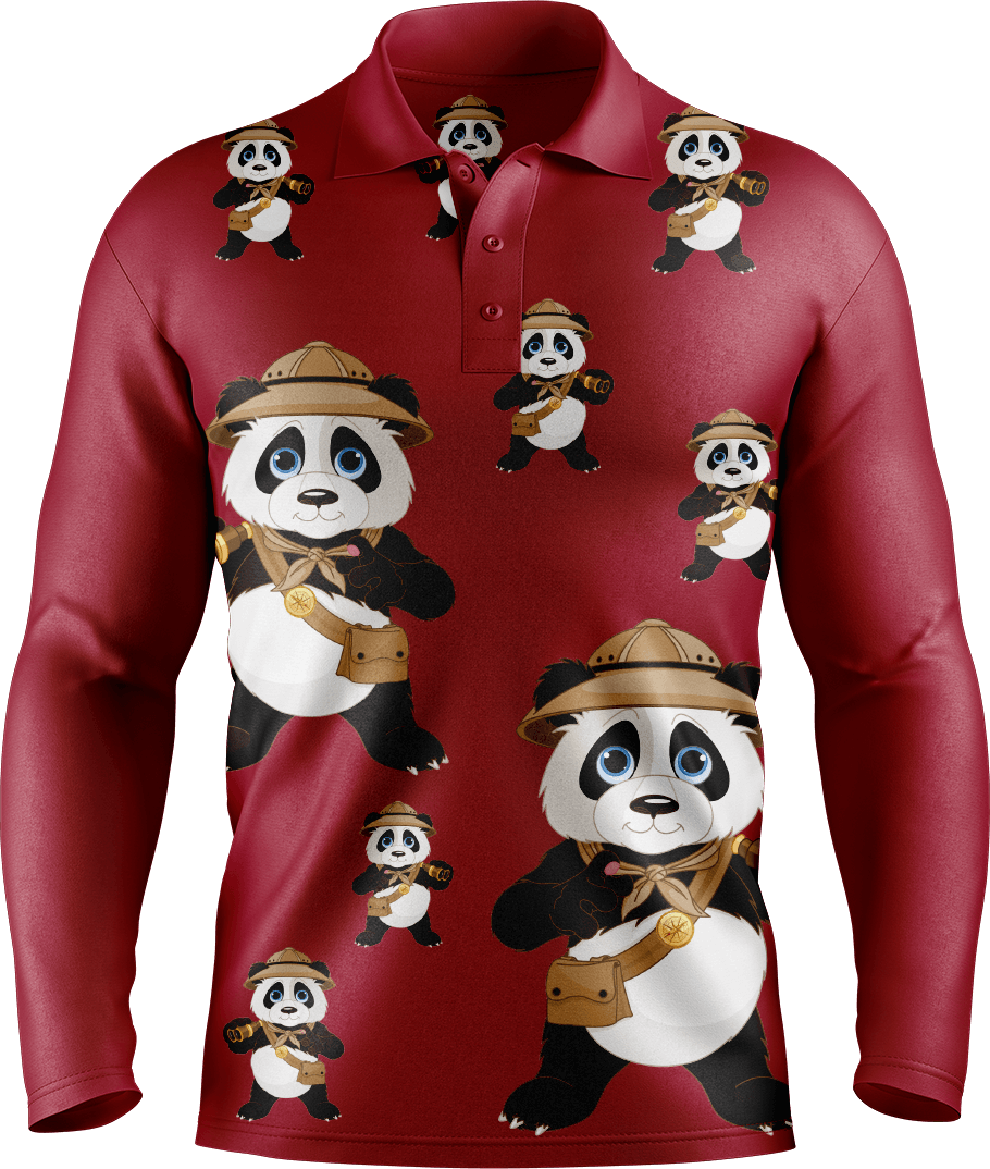 Explorer Panda Men's Long Sleeve Polo