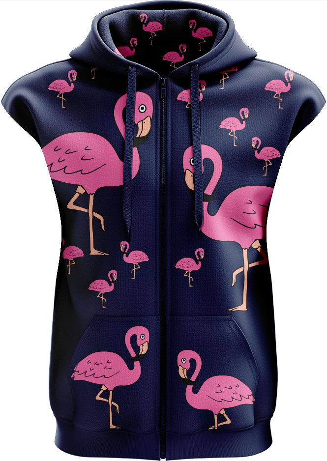 Flamingo Full Zip Sleeveless Hoodie Jackets - fungear.com.au