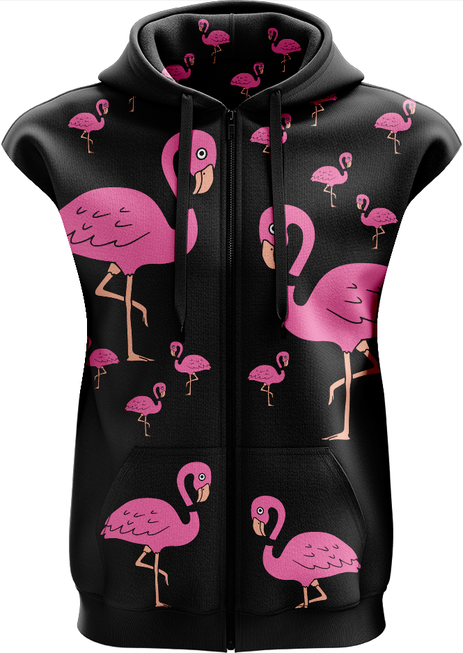 Flamingo Full Zip Sleeveless Hoodie Jackets - fungear.com.au