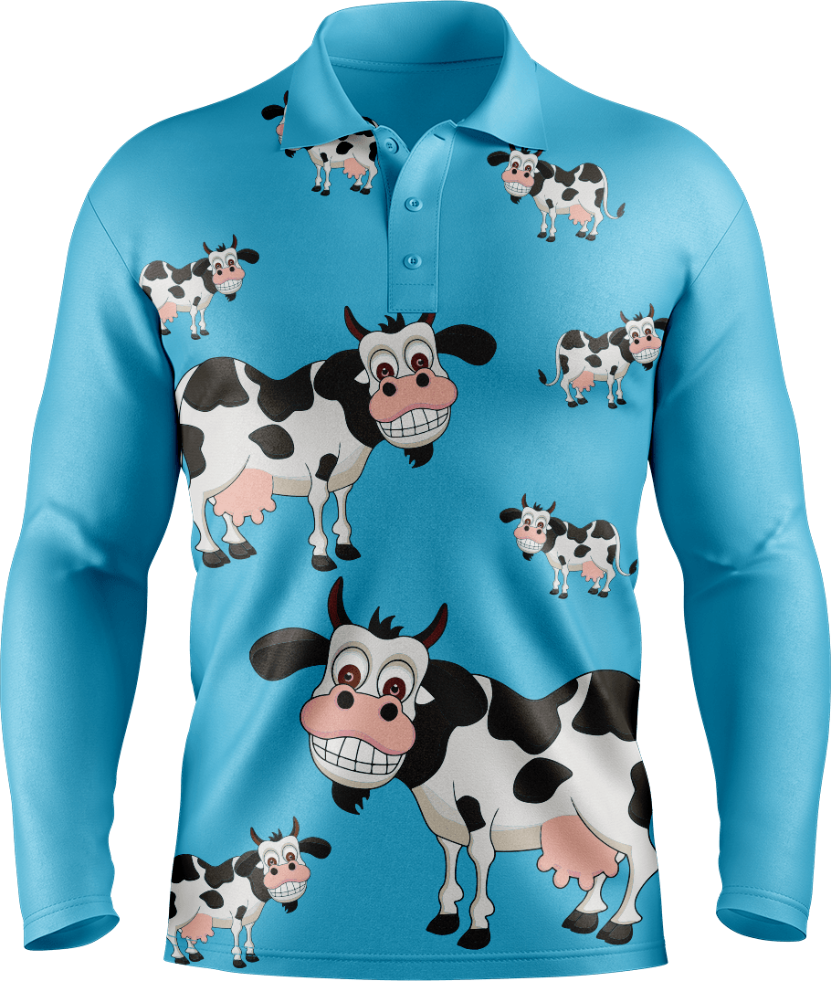 Fussy Cow Men's Long Sleeve Polo - fungear.com.au