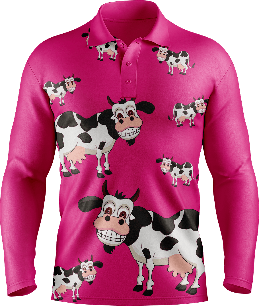 Fussy Cow Men's Long Sleeve Polo - fungear.com.au
