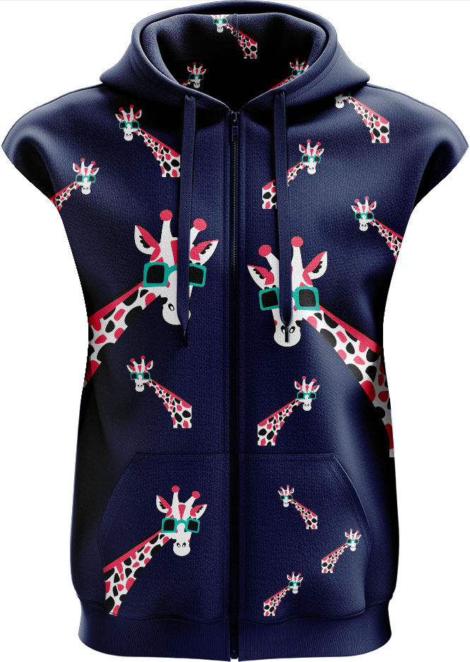 Gigi Giraffe Full Zip Sleeveless Hoodie Jackets - fungear.com.au