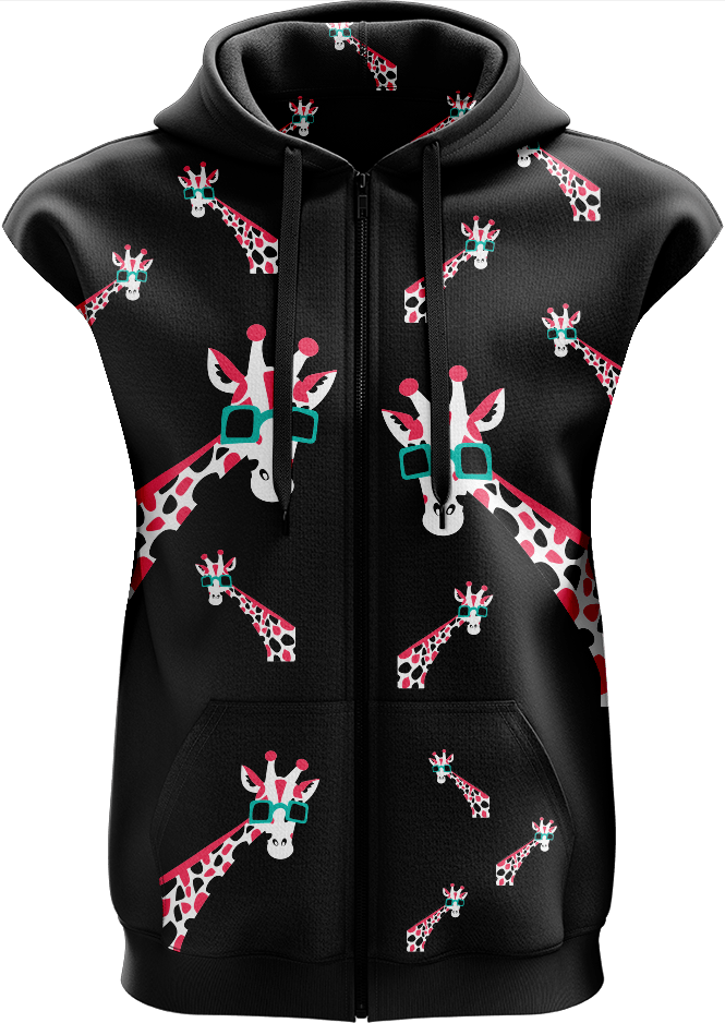 Gigi Giraffe Full Zip Sleeveless Hoodie Jackets - fungear.com.au