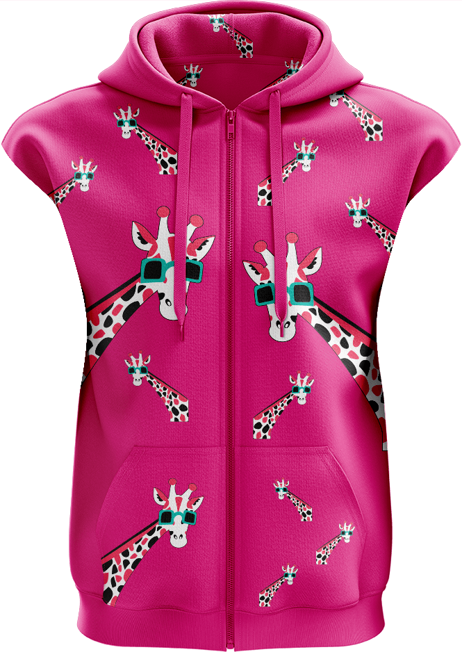 Gigi Giraffe Full Zip Sleeveless Hoodie Jackets - fungear.com.au