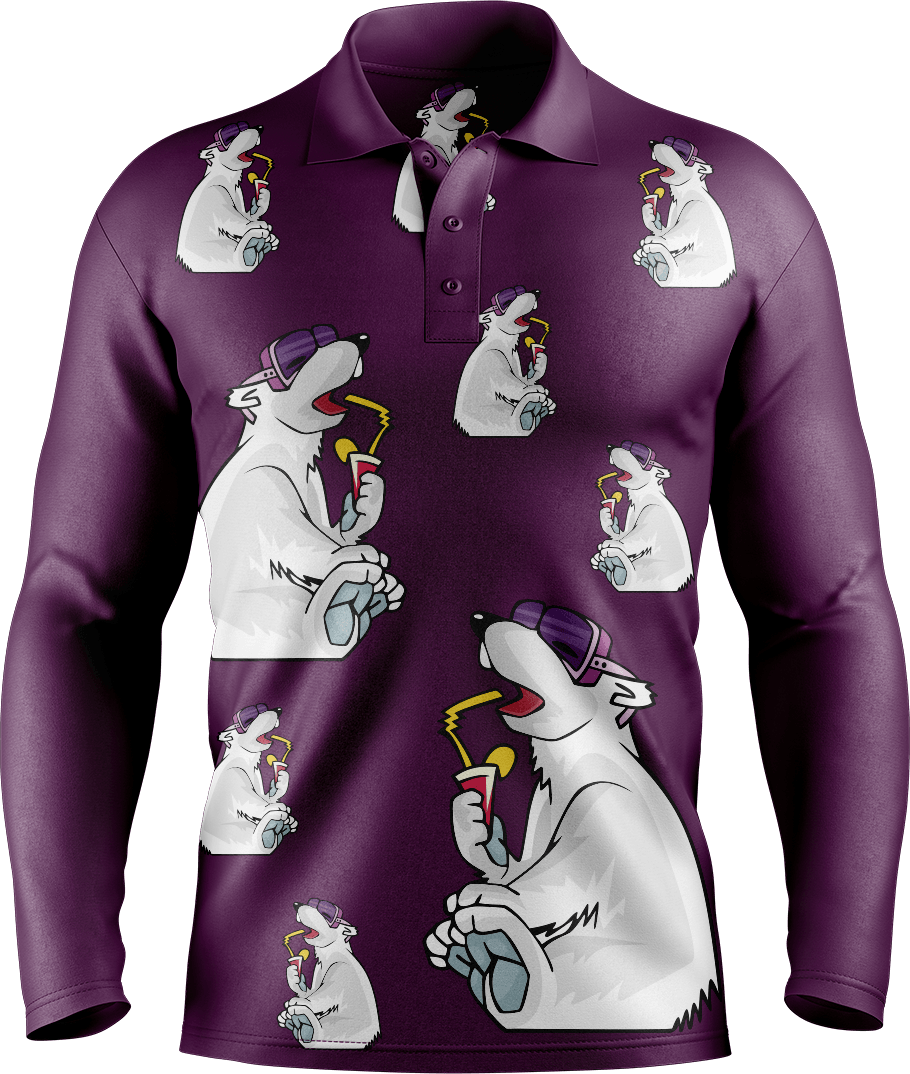 Ice Bear Men's Long Sleeve Polo - fungear.com.au