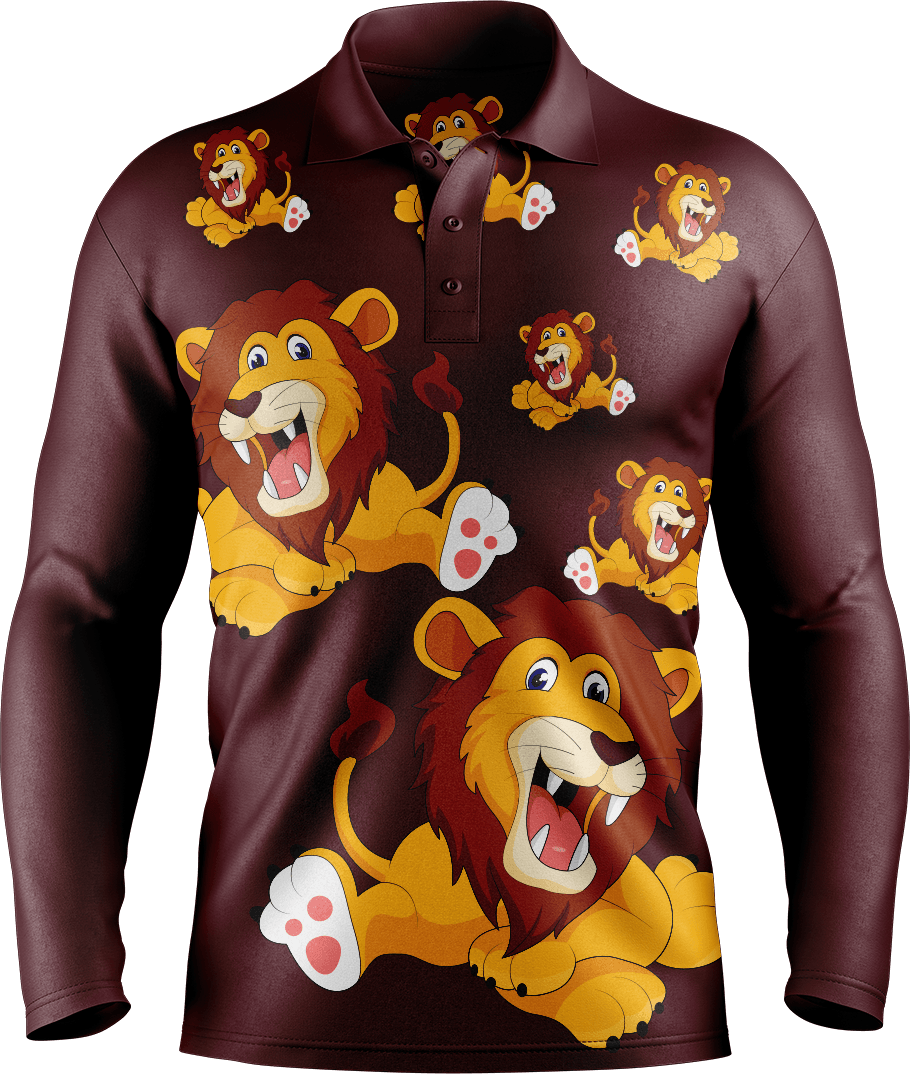 Leo Lion Men's Long Sleeve Polo - fungear.com.au