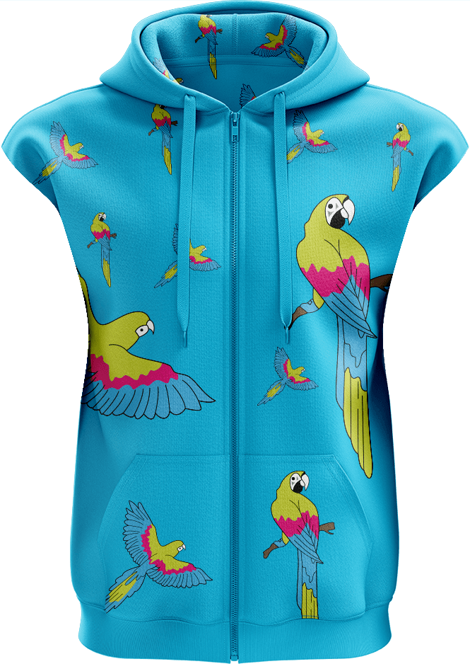 Majectic Macaw Full Zip Sleeveless Hoodie Jackets - fungear.com.au