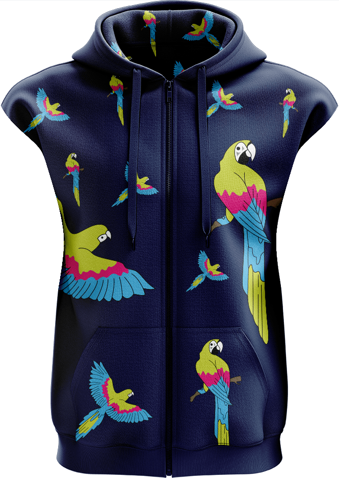 Majectic Macaw Full Zip Sleeveless Hoodie Jackets - fungear.com.au