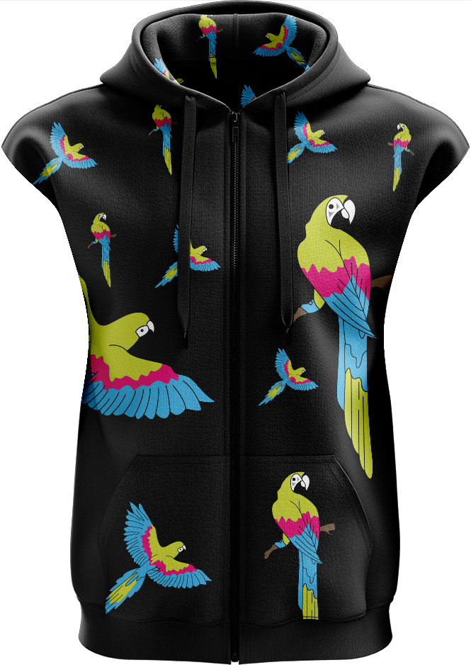 Majectic Macaw Full Zip Sleeveless Hoodie Jackets - fungear.com.au
