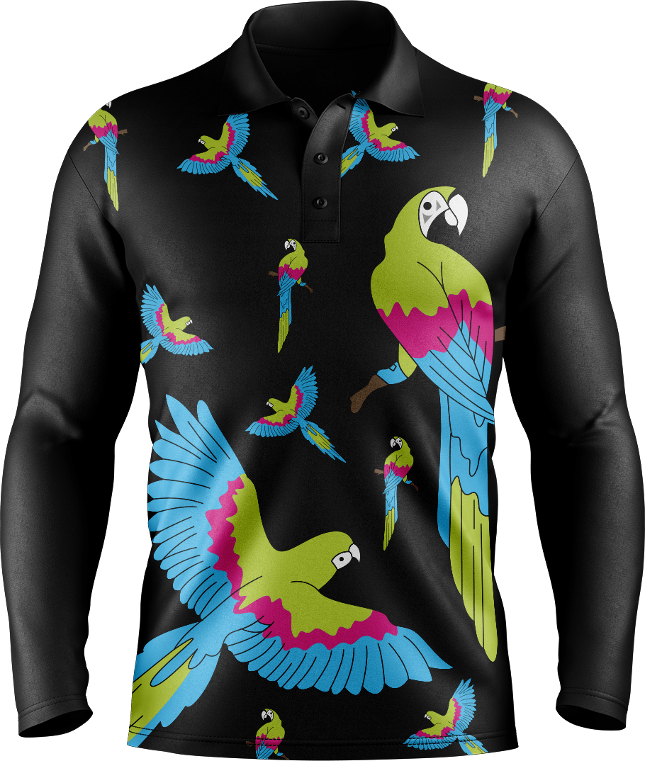 Majestic Macaw Men's Polo. Long or Short Sleeve - fungear.com.au