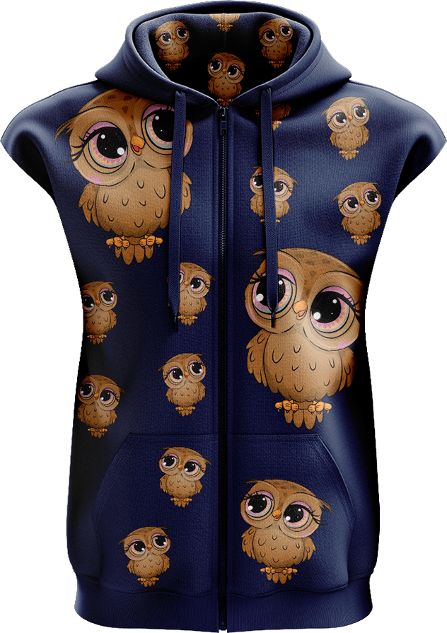 Owl Full Zip Sleeveless Hoodie Jackets - fungear.com.au