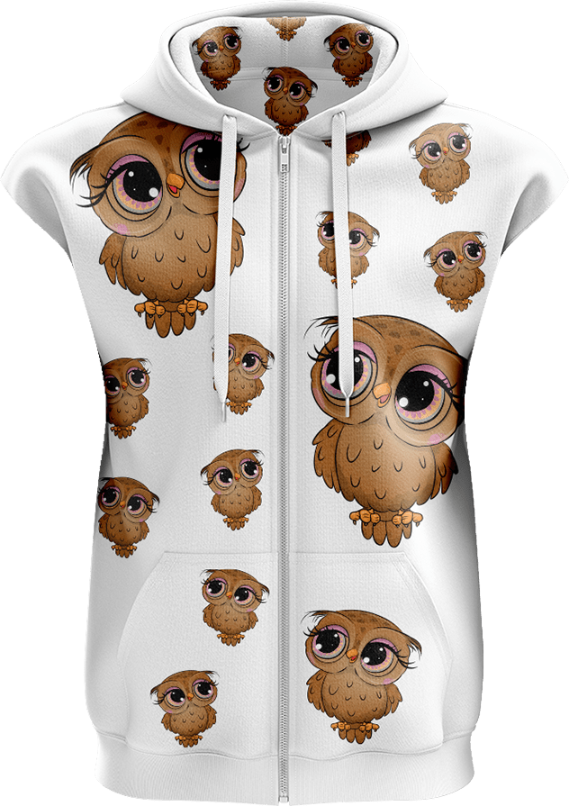 Owl Full Zip Sleeveless Hoodie Jackets - fungear.com.au