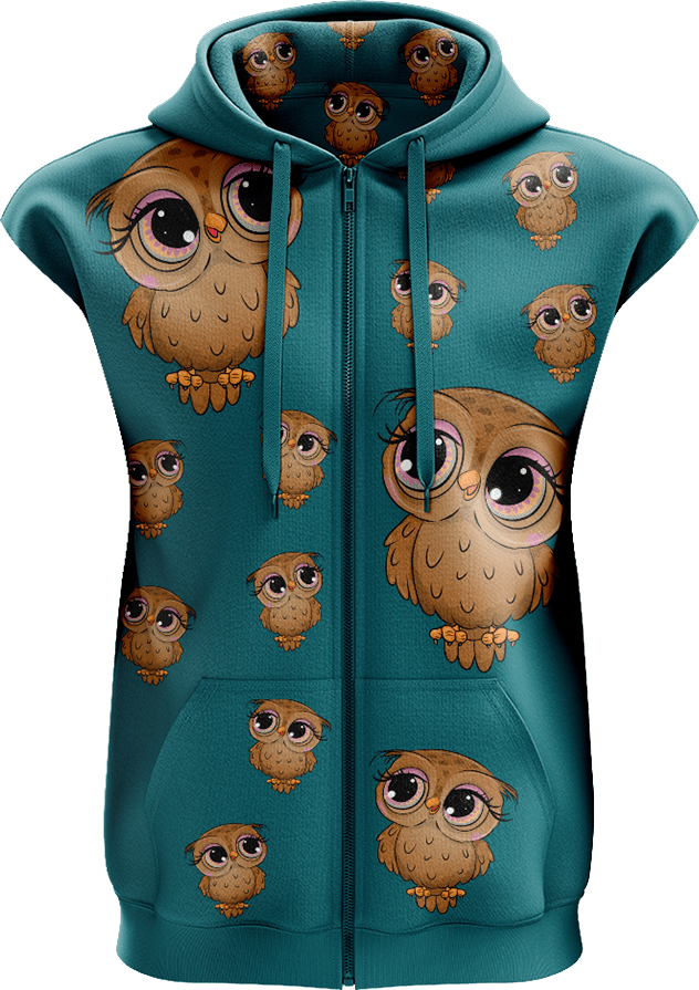 Owl Full Zip Sleeveless Hoodie Jackets - fungear.com.au
