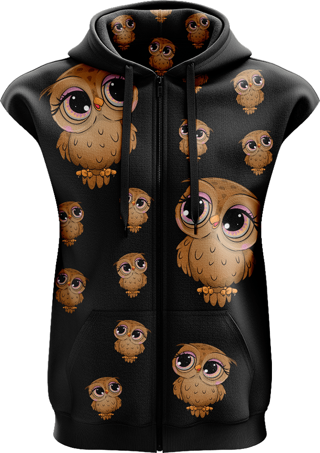 Owl Full Zip Sleeveless Hoodie Jackets - fungear.com.au