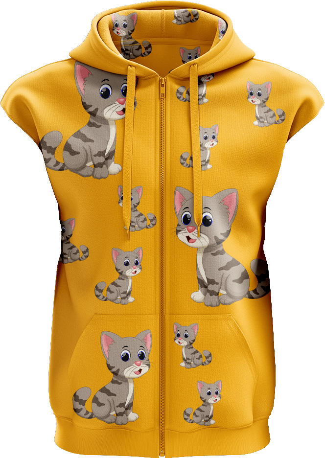 Playful Pussycat Full Zip Sleeveless Hoodie Jackets - fungear.com.au