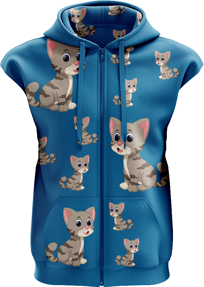 Playful Pussycat Full Zip Sleeveless Hoodie Jackets - fungear.com.au