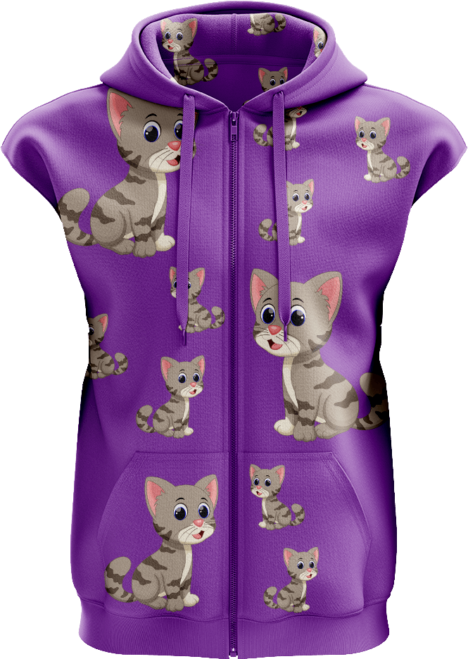 Playful Pussycat Full Zip Sleeveless Hoodie Jackets - fungear.com.au