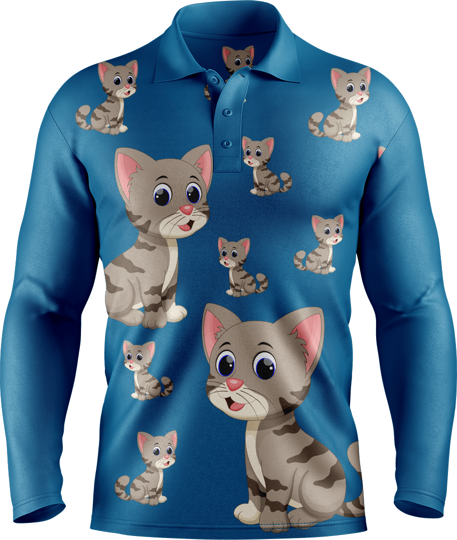 Playful Pussycat Men's Long Sleeve Polo - fungear.com.au