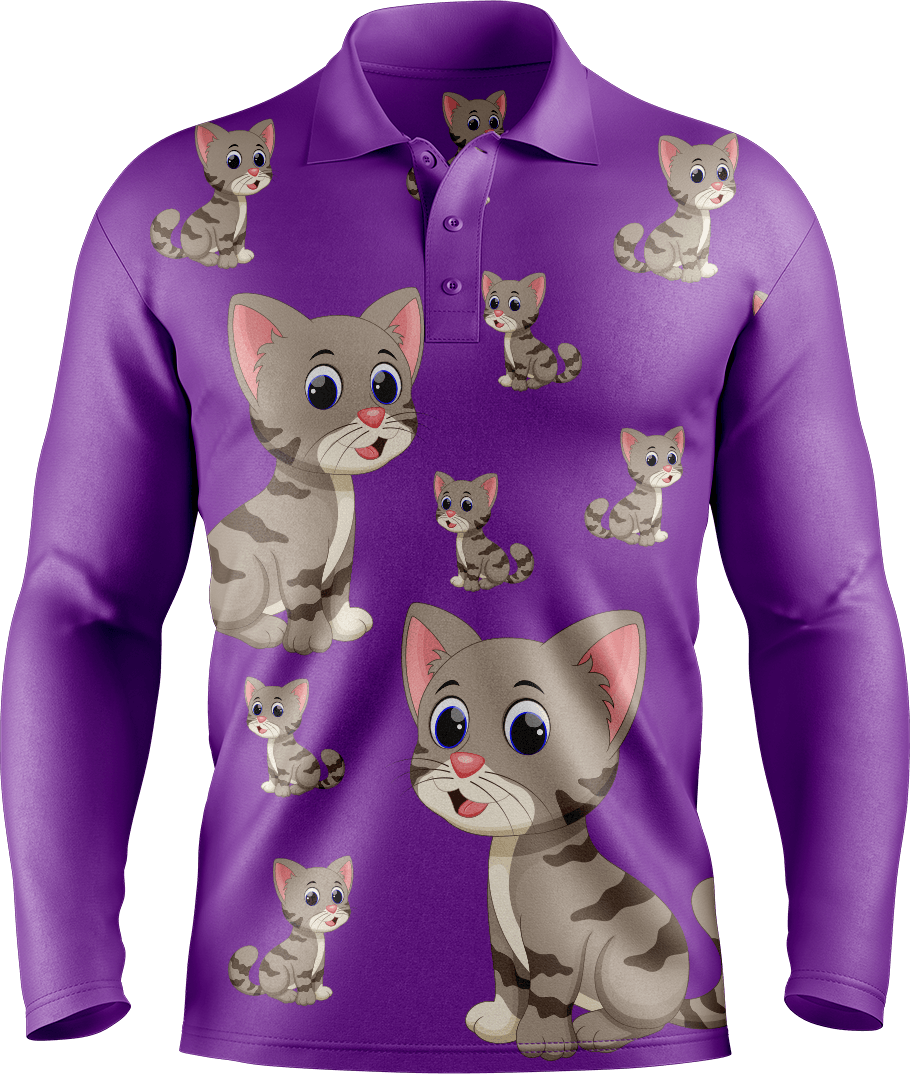 Playful Pussycat Men's Long Sleeve Polo - fungear.com.au