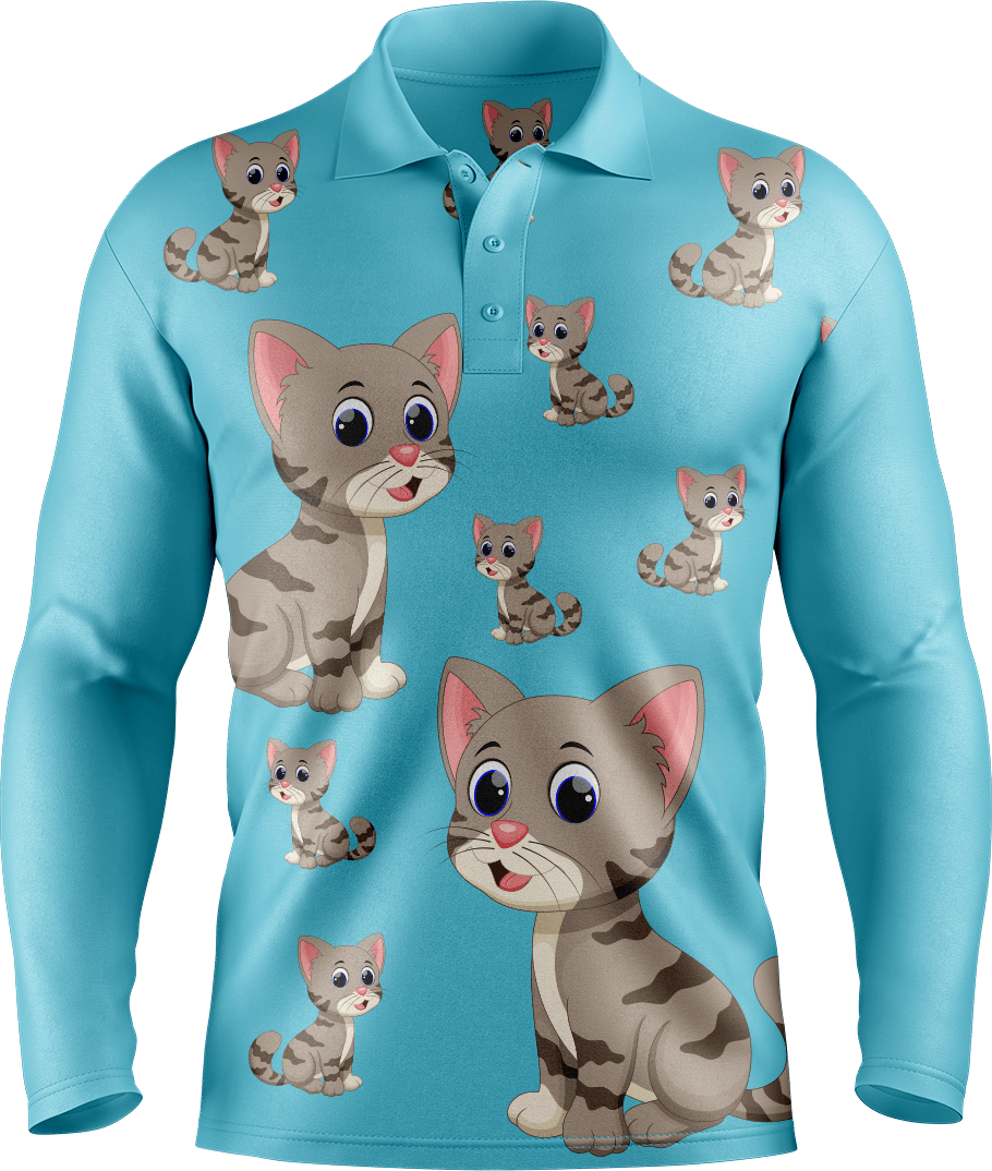 Playful Pussycat Men's Long Sleeve Polo - fungear.com.au
