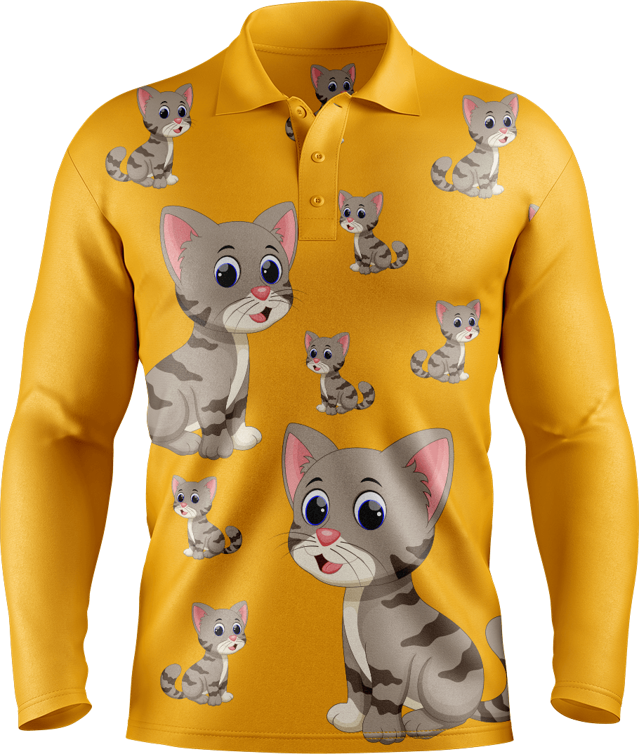 Playful Pussycat Men's Long Sleeve Polo - fungear.com.au