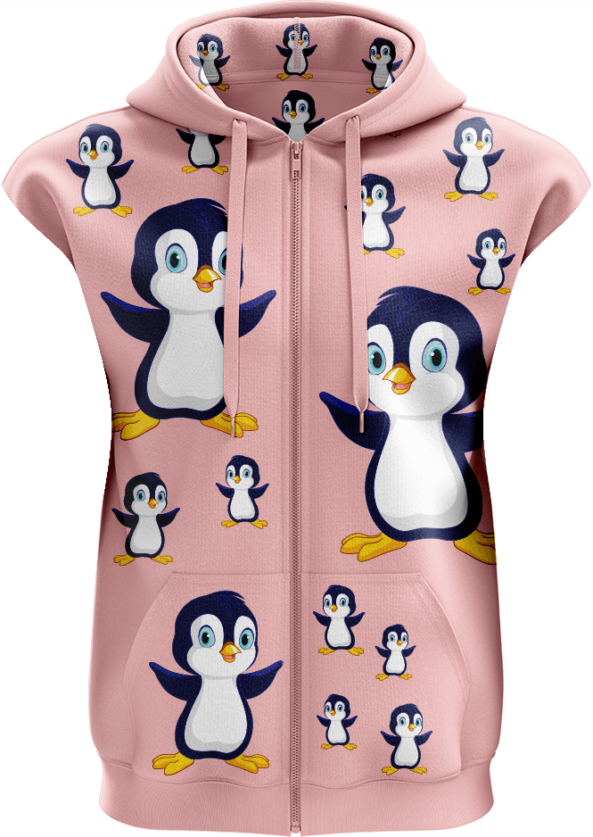 Pranksta Penguin Full Zip Sleeveless Hoodie Jackets - fungear.com.au