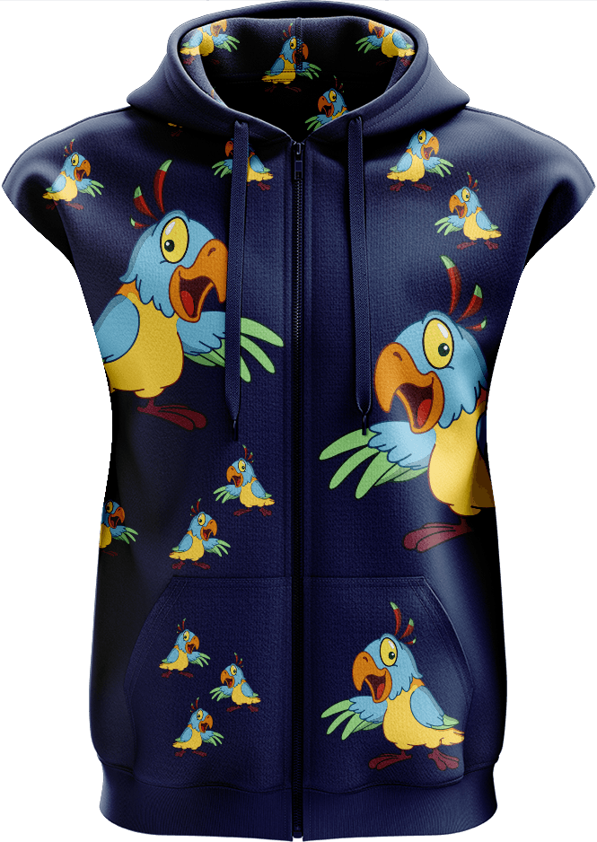 Psycho Parrot Full Zip Sleeveless Hoodie Jackets