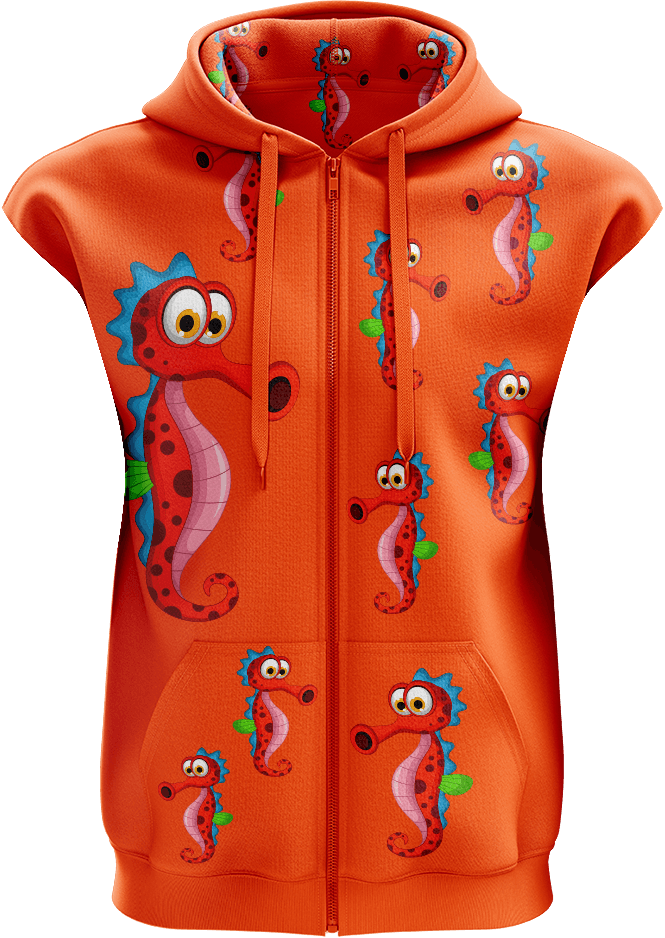 Sassy Seahorse Full Zip Sleeveless Hoodie Jackets - fungear.com.au