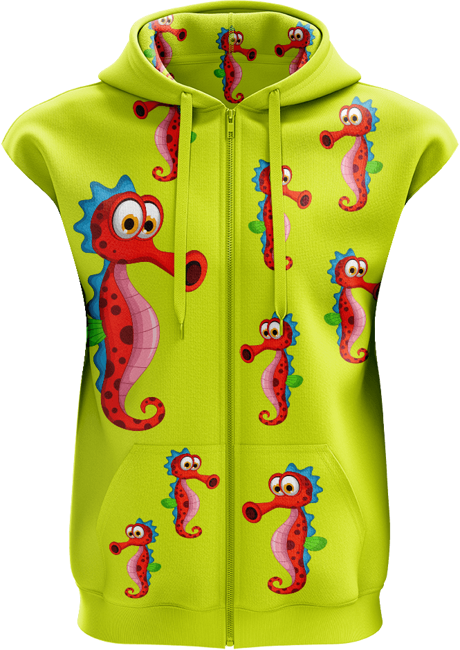 Sassy Seahorse Full Zip Sleeveless Hoodie Jackets - fungear.com.au