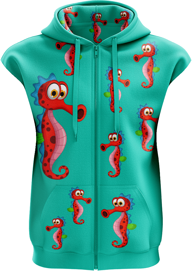 Sassy Seahorse Full Zip Sleeveless Hoodie Jackets - fungear.com.au