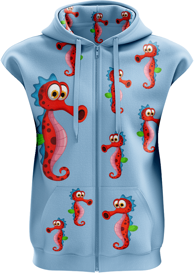 Sassy Seahorse Full Zip Sleeveless Hoodie Jackets - fungear.com.au