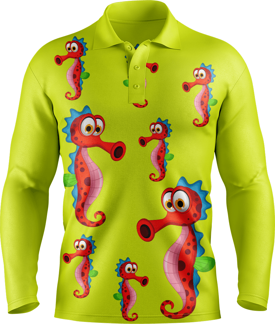 Sassy Seahorse Men's Long Sleeve Polo - fungear.com.au