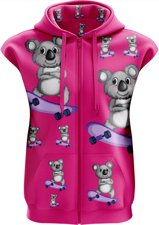 Skater Koala Full Zip Sleeveless Hoodie Jackets - fungear.com.au
