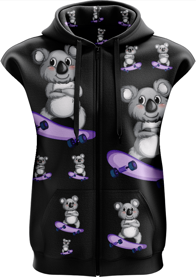 Skater Koala Full Zip Sleeveless Hoodie Jackets - fungear.com.au